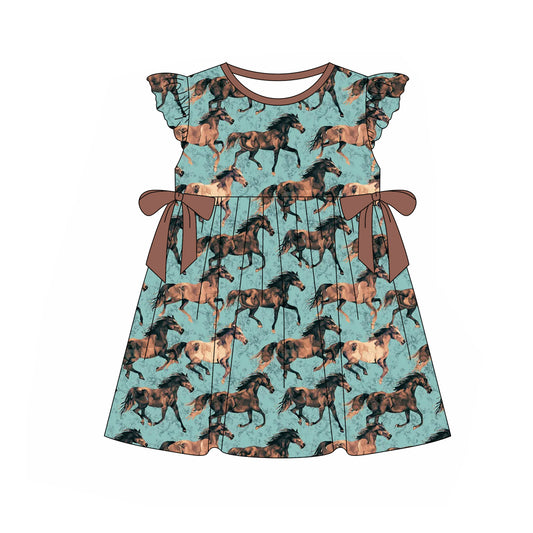 (Pre-order)GSD2004  Horse Print Girls Summer Knee Length Dress