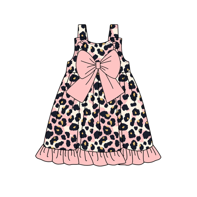 (Pre-order)GSD2013  Pink Leopard Print Girls Summer Knee Length Dress
