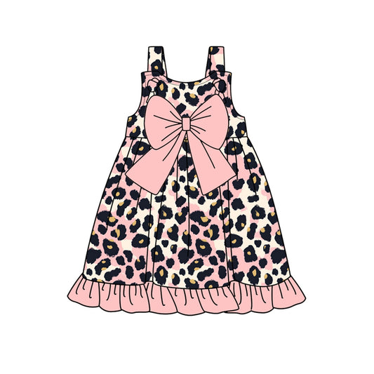 (Pre-order)GSD2013  Pink Leopard Print Girls Summer Knee Length Dress