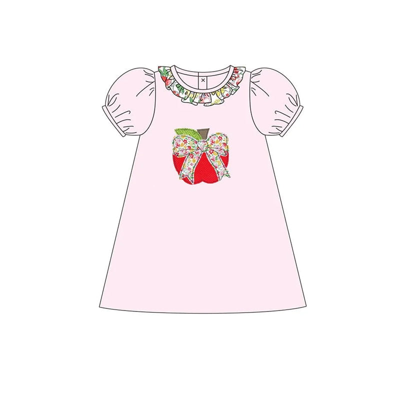 (Pre-order)GSD2015 Apple Flowers Bows Print Girls Back to School Knee Length Dress