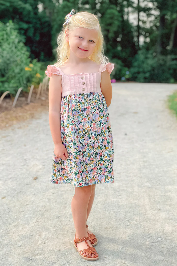 (Pre-order)GSD2019  Flowers Print Girls Summer Knee Length Dress