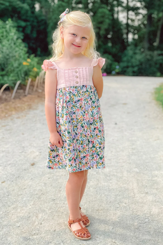 (Pre-order)GSD2019  Flowers Print Girls Summer Knee Length Dress