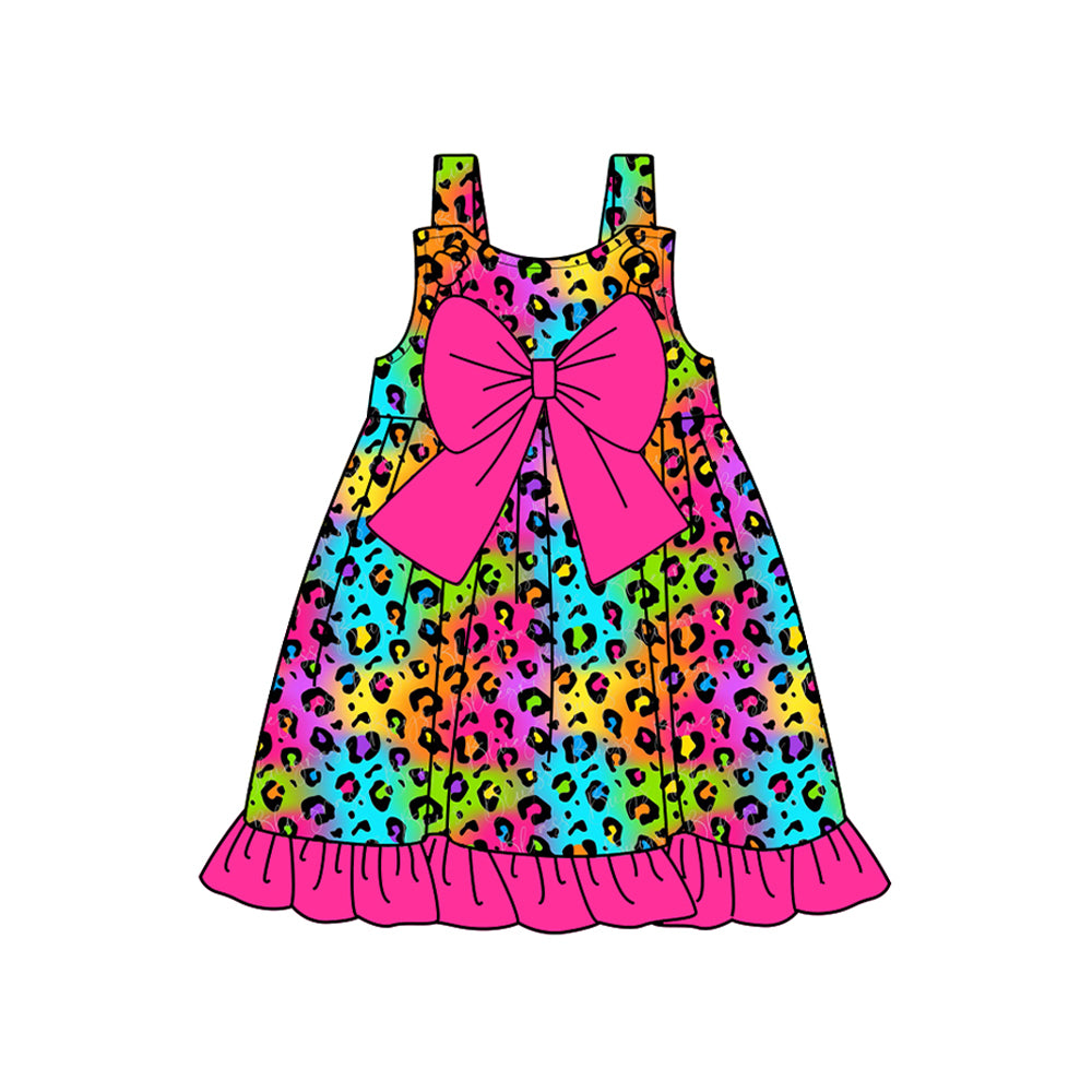(Pre-order)GSD2023  Colorful Leopard Print Girls Summer Knee Length Dress