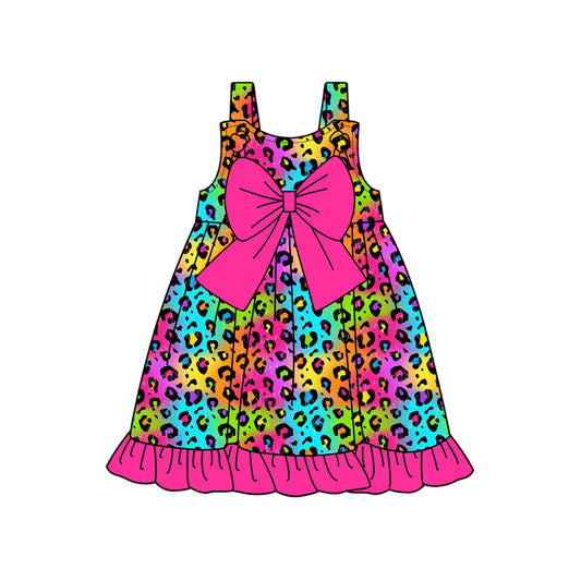 (Pre-order)GSD2023  Colorful Leopard Print Girls Summer Knee Length Dress