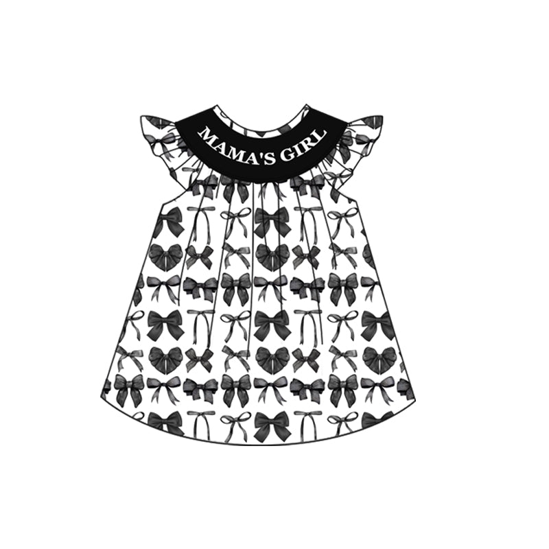 (Pre-order)GSD2033  MAMA'S GIRL Black Bows Print Girls Summer Knee Length Dress