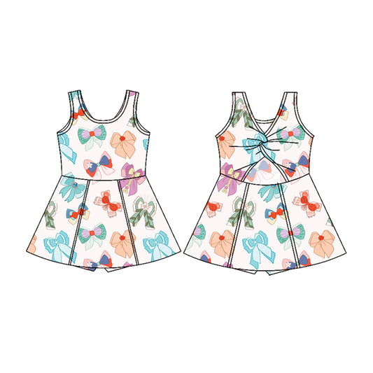 (Pre-order)GSD2049 Cartoon Princess Bows Print Print Girls Summer Athletic Shorts Knee Length Dress