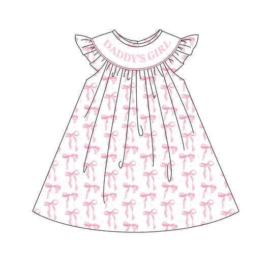 (Pre-order)GSD2054  DADDY'S GIRL Pink Bows Print Girls Summer Knee Length Dress