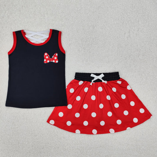 GSD2069 Cartoon Mouse Black Tank Top Dots Skirts Shorts Girls Summer Clothes Set