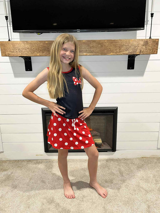 GSD2069 Cartoon Mouse Black Tank Top Dots Skirts Shorts Girls Summer Clothes Set