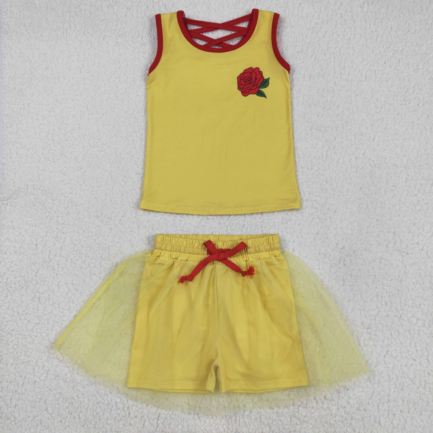GSD2070 Cartoon Princess Yellow Vest Top Skirts Girls Summer Clothes Set