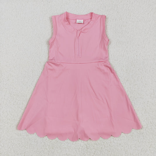 GSD2087 Pink Color Zipper Sleeveless Top Girls Summer Knee Length Yoga Dress