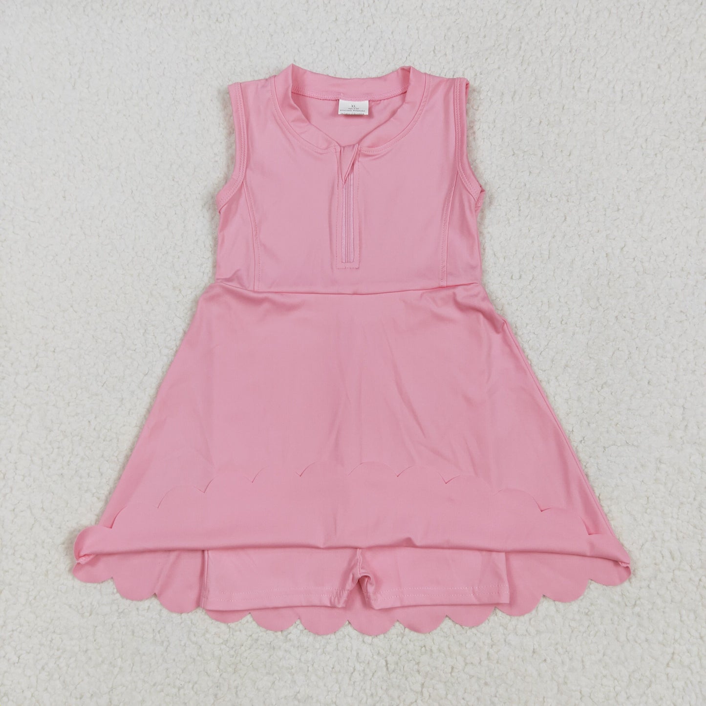 GSD2087 Pink Color Zipper Sleeveless Top Girls Summer Knee Length Yoga Dress
