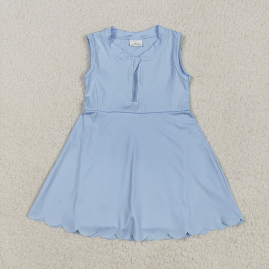 GSD2088 Blue Color Zipper Sleeveless Girls Summer Knee Length Yoga Shorts Dress