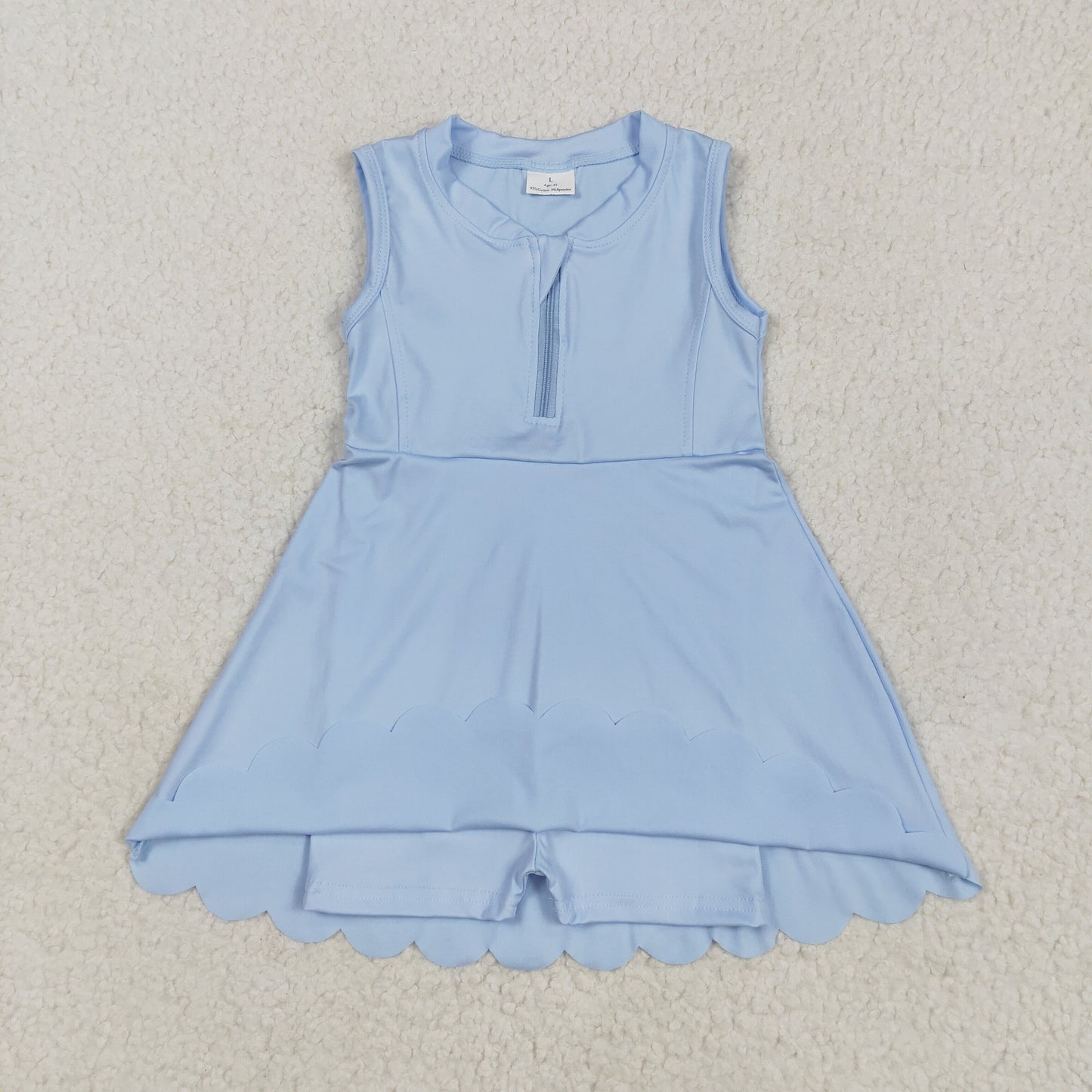GSD2088 Blue Color Zipper Sleeveless Girls Summer Knee Length Yoga Shorts Dress