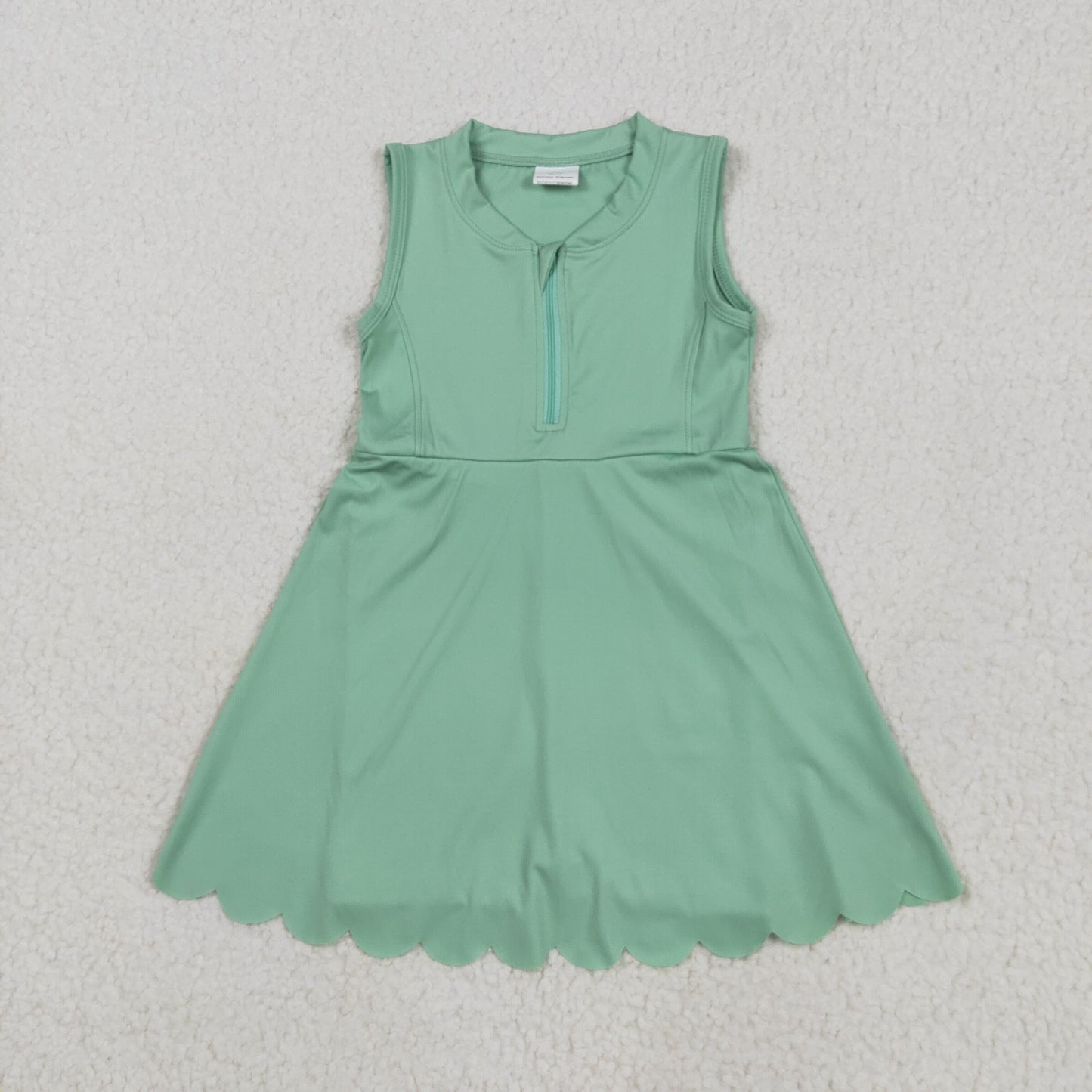 GSD2089 Green Color Zipper Sleeveless Top Girls Summer Knee Length Yoga Dress