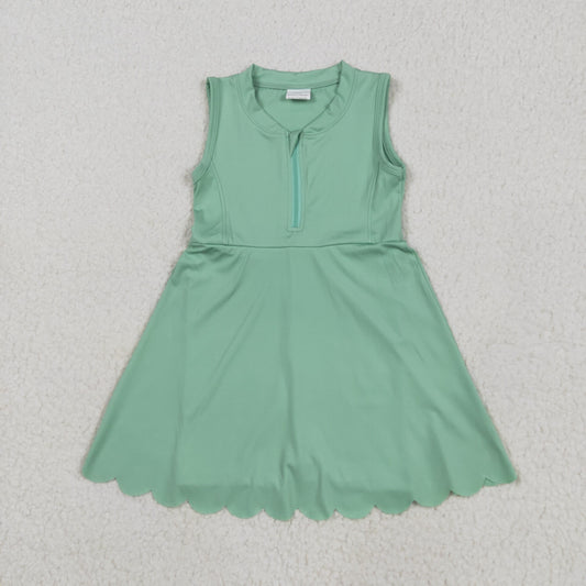 GSD2089 Green Color Zipper Sleeveless Top Girls Summer Knee Length Yoga Dress
