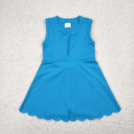 GSD2090 Blue Color Zipper Sleeveless Top Girls Summer Knee Length Yoga Dress
