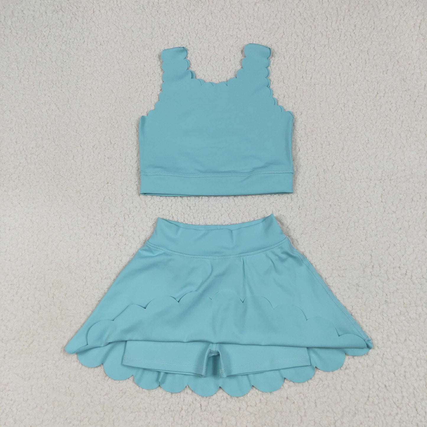 GSD2096 Blue Color Sleeveless Crop Top Skirts Girls Summer Yoga Clothes Set