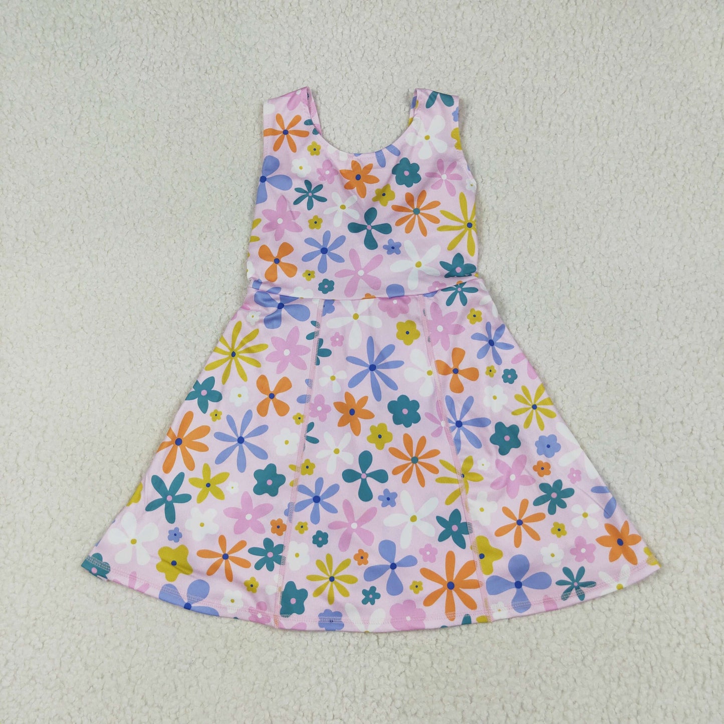 GSD2113 Colorful Flowers Print Girls Summer Shorts Knee Length Yoga Dress