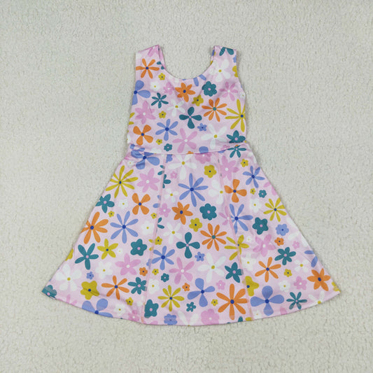 GSD2113 Colorful Flowers Print Girls Summer Shorts Knee Length Yoga Dress