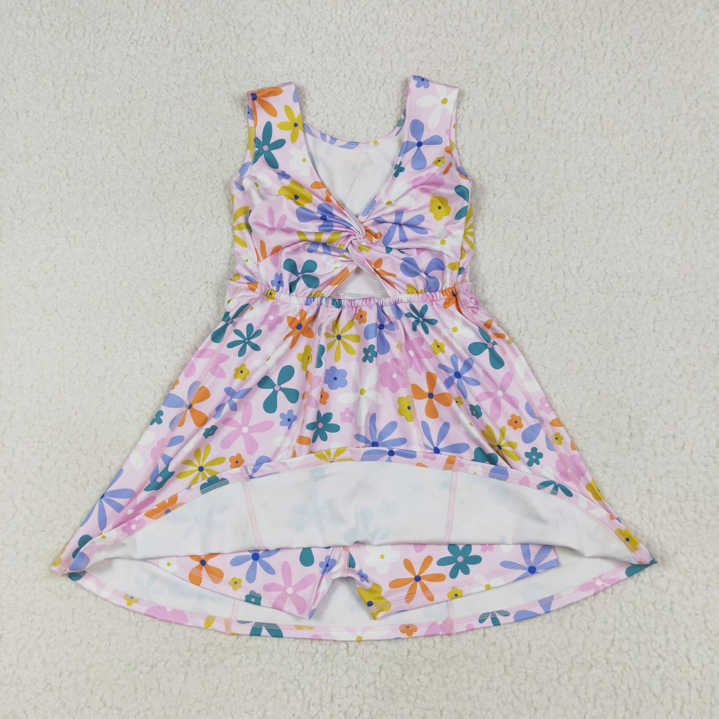 GSD2113 Colorful Flowers Print Girls Summer Shorts Knee Length Yoga Dress