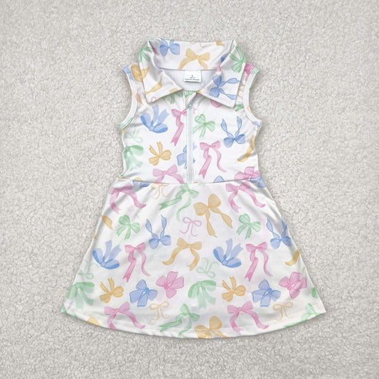 GSD2141 Colorful Bows Print Girls Zipper Summer Shorts Knee Length Yoga Dress