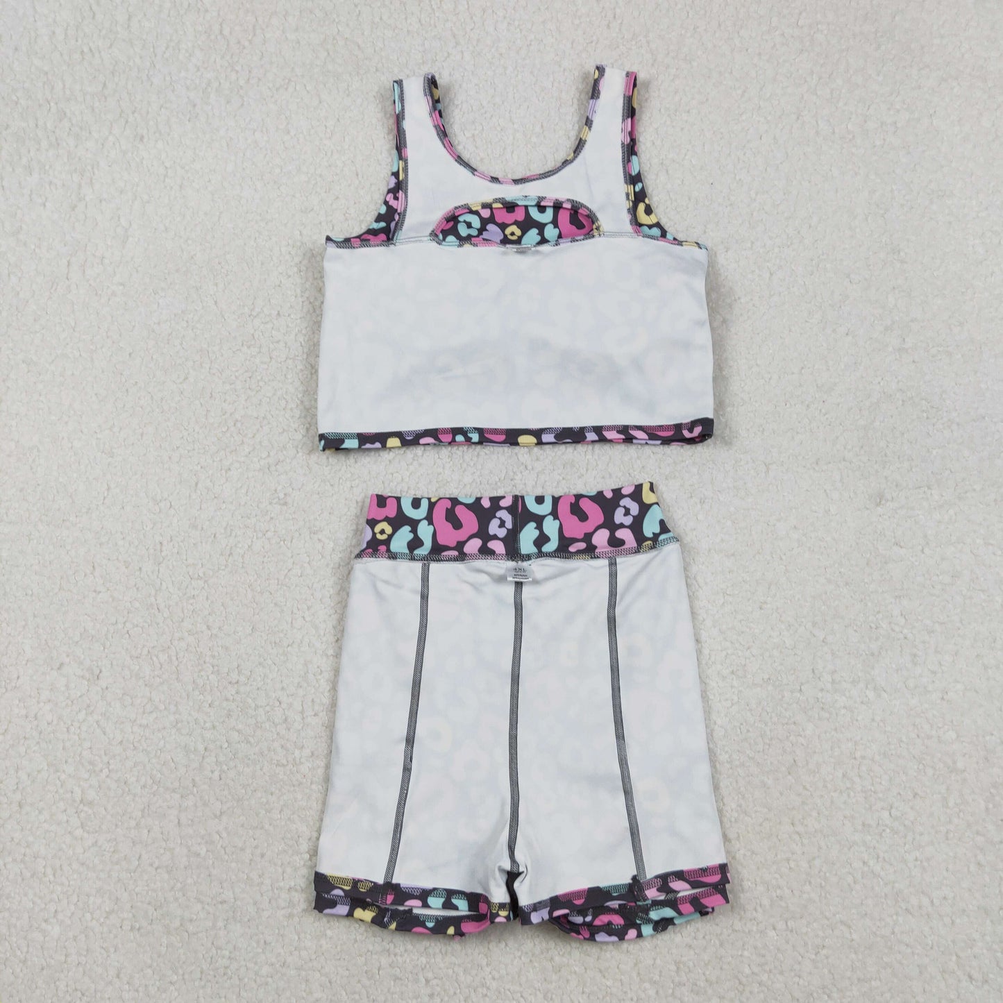 GSD2176 Colorful Leopard Print Skirts Shorts Girls Summer Yoga Clothes Set