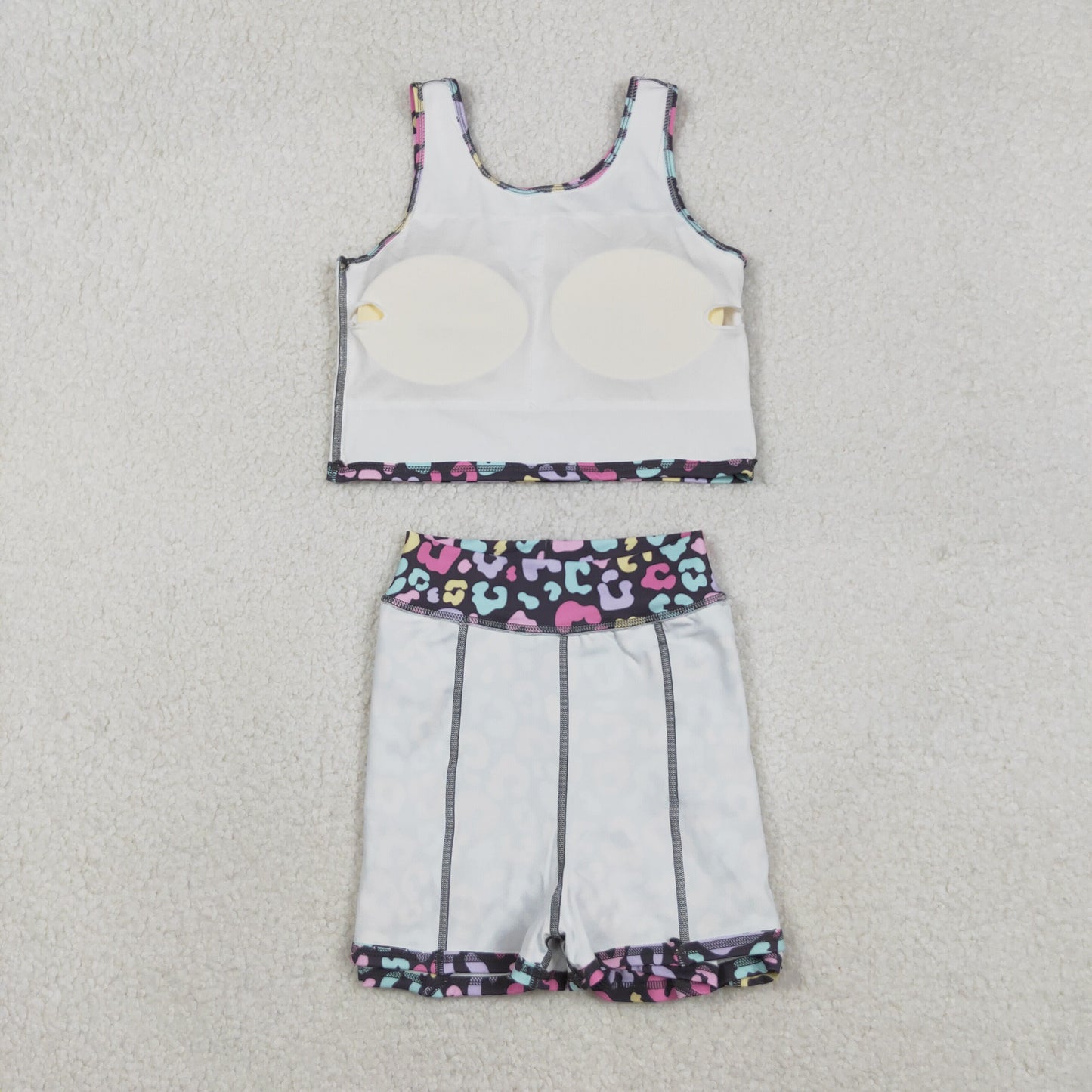 GSD2176 Colorful Leopard Print Skirts Shorts Girls Summer Yoga Clothes Set