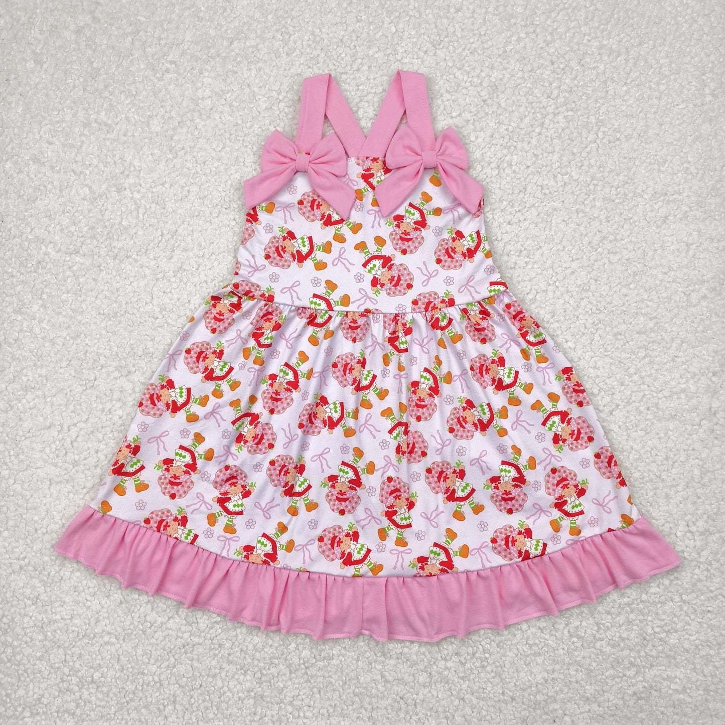 Strawberry Girl Flowers Bows Print Sisters Summer Matching Clothes