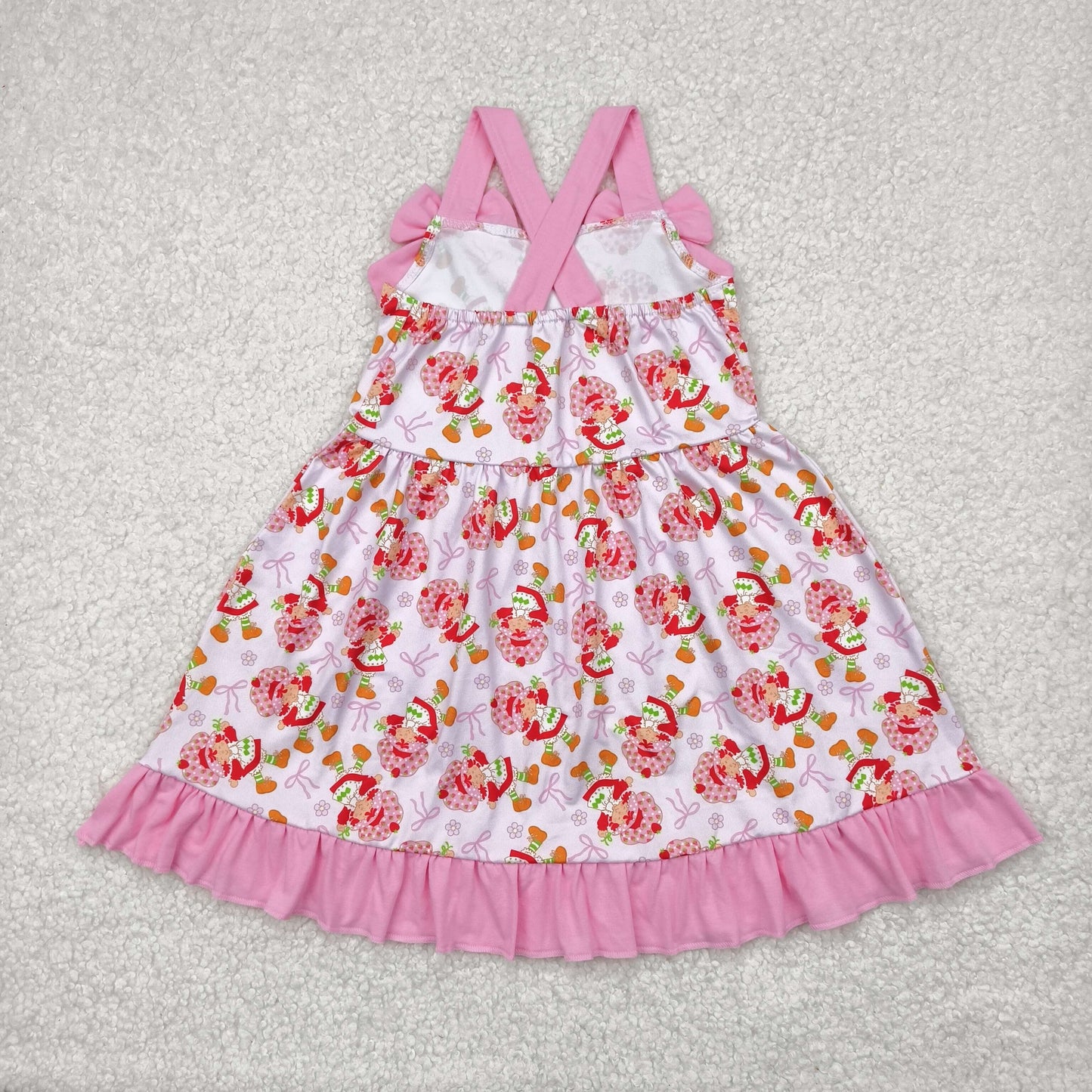 Strawberry Girl Flowers Bows Print Sisters Summer Matching Clothes