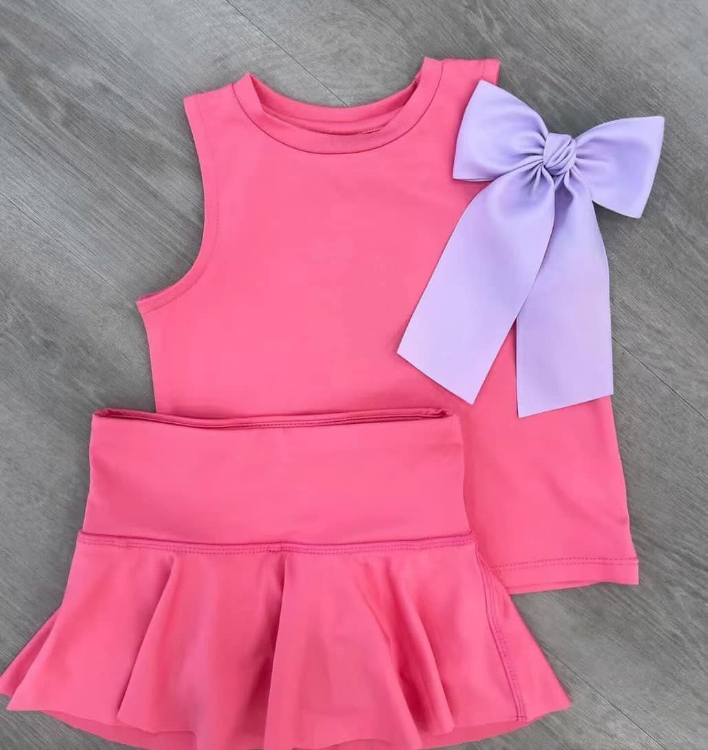 (Pre-order)GSD2243 Hot Pink Tank Top Bottom Skirts Girls  Summer Yoga Clothes Set