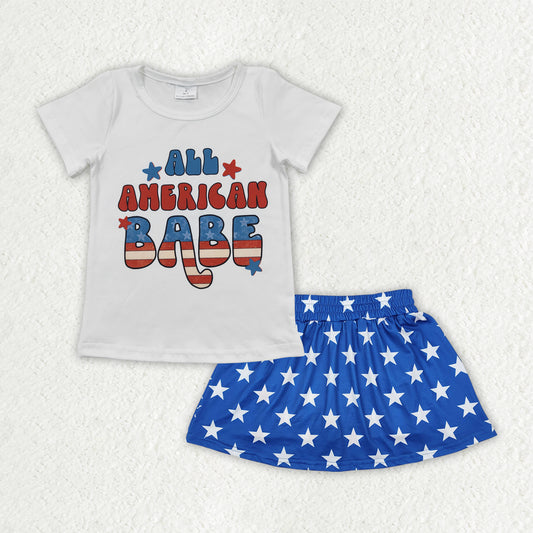 GSD2244 AMERICAN BABE Top Stars Skirts Shorts Gilrs 4th of July Clothes Set