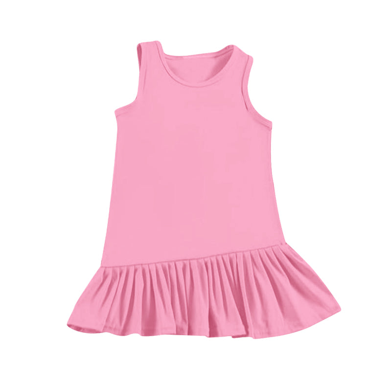 (Pre-order)GSD2245  Pink Solid Girls Summer Sleeveless Knee Length Dress