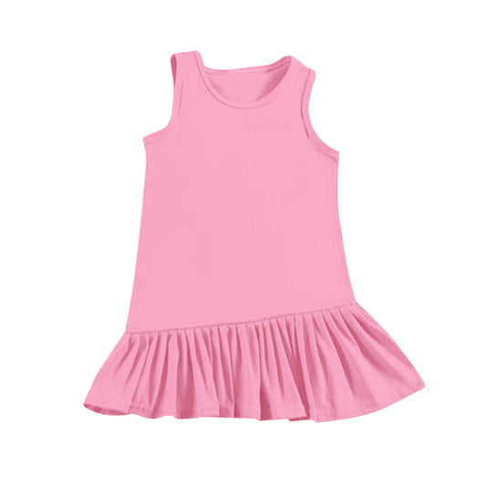 (Pre-order)GSD2245  Pink Solid Girls Summer Sleeveless Knee Length Dress