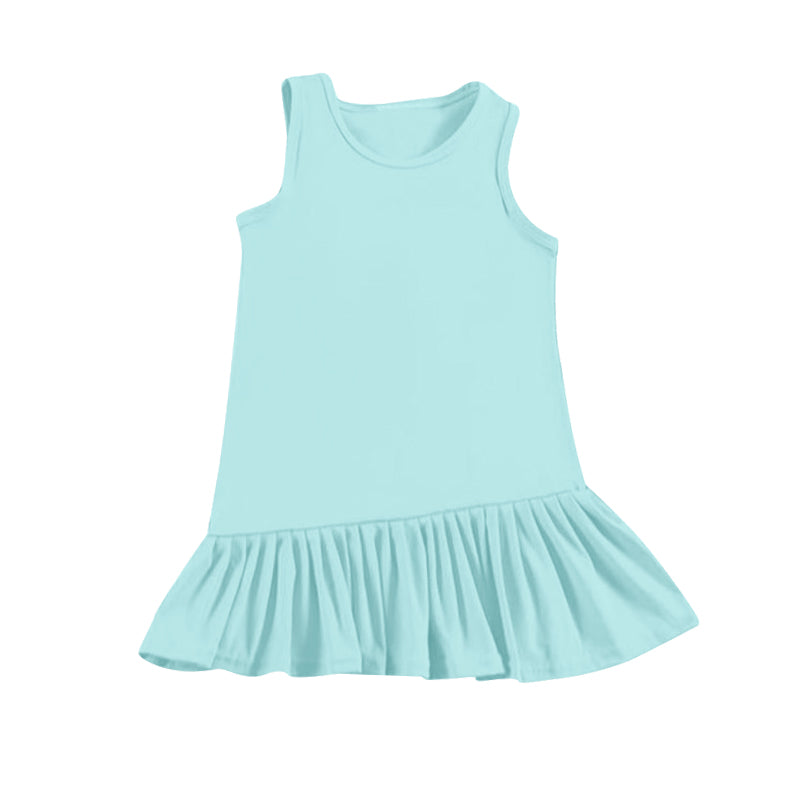 (Pre-order)GSD2248  Aqua Solid Girls Summer Sleeveless Knee Length Dress