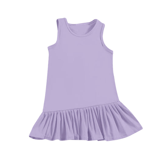 (Pre-order)GSD2250  Purple Solid Girls Summer Sleeveless Knee Length Dress