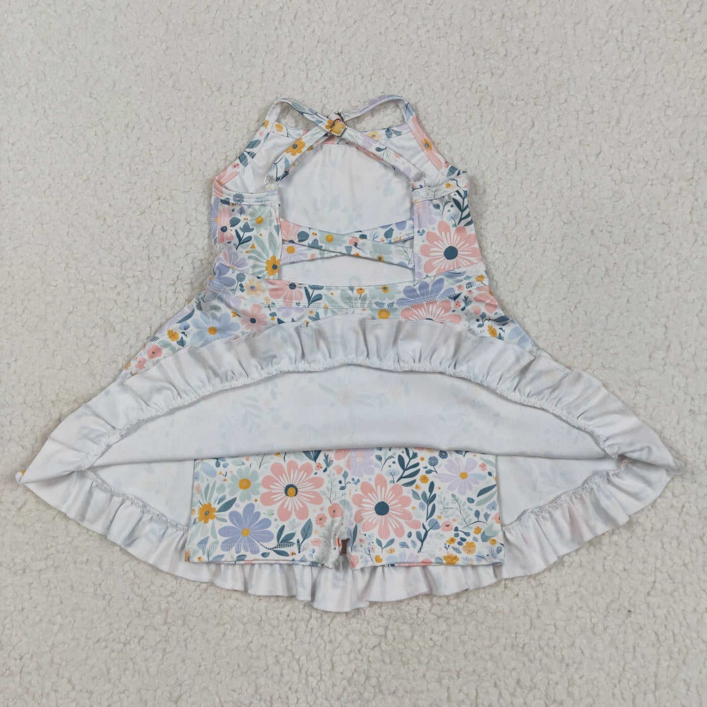 GSD2281 Colorful Flowers Print Girls Summer Knee Length Shorts Yoga Dress
