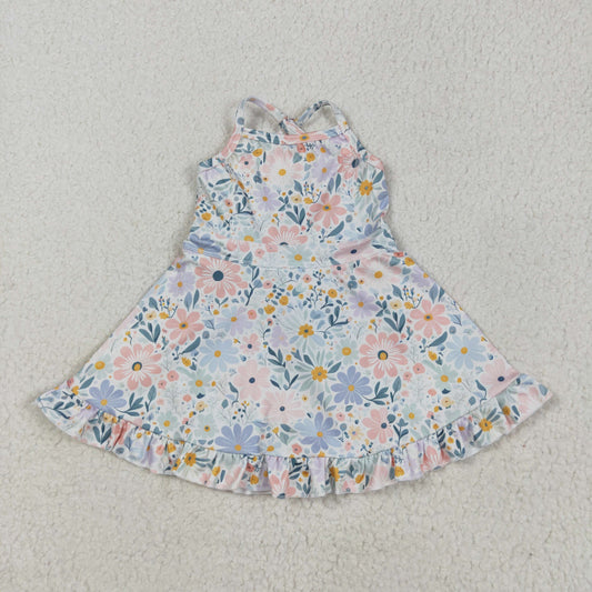 GSD2281 Colorful Flowers Print Girls Summer Knee Length Shorts Yoga Dress