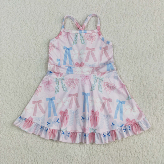 GSD2295   Colorful Bows Print Girls Summer Knee Length Shorts Yoga Dress