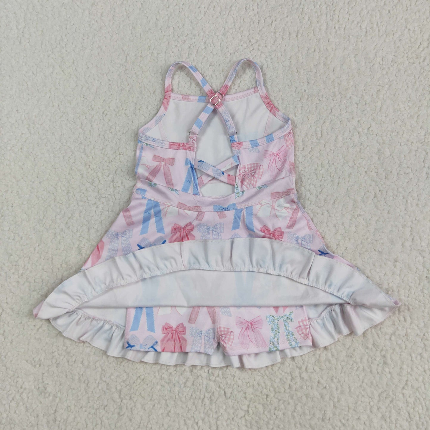 GSD2295   Colorful Bows Print Girls Summer Knee Length Shorts Yoga Dress