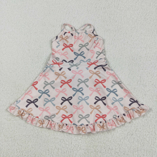 GSD2296   Bows Print Girls Summer Knee Length Shorts Yoga Dress