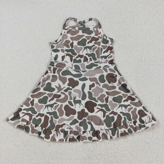 GSD2311 Dog Duck Deer Camo Print Girls Summer Knee Length Shorts Yoga Dress