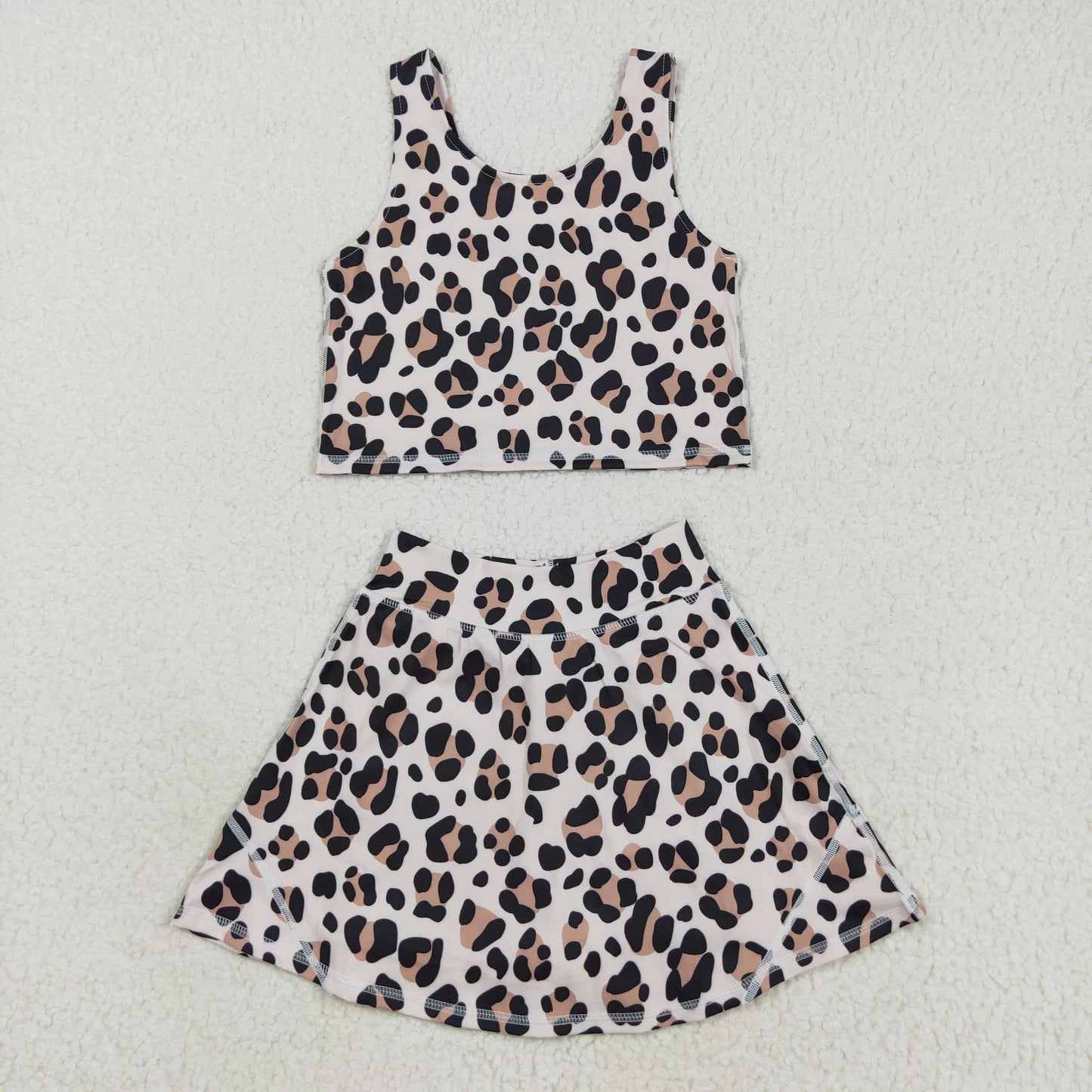 GSD2327 Leopard Tank Top Skirts Shorts Girls Yoga Outfits
