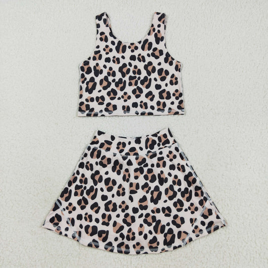 GSD2327 Leopard Tank Top Skirts Shorts Girls Yoga Outfits