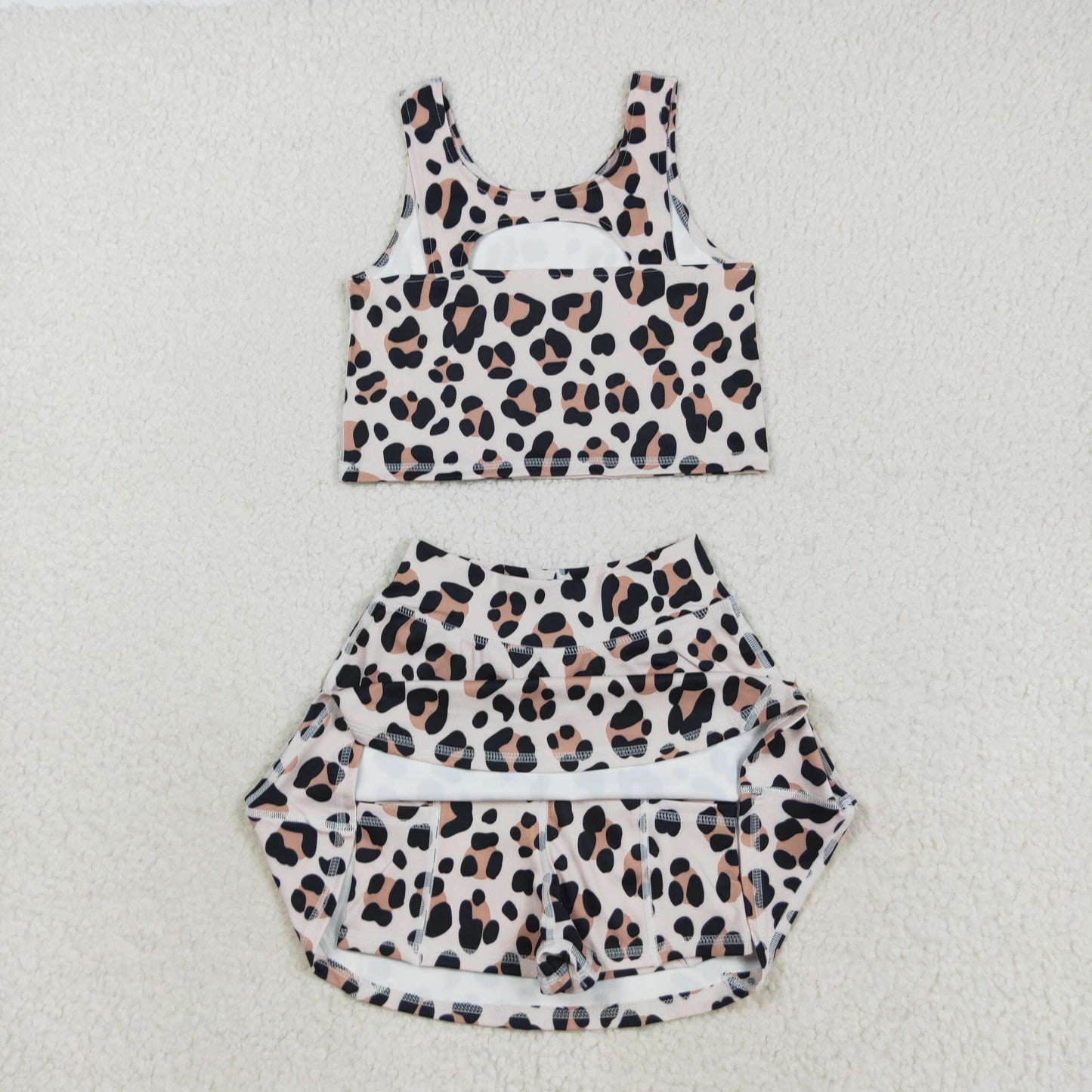 GSD2327 Leopard Tank Top Skirts Shorts Girls Yoga Outfits