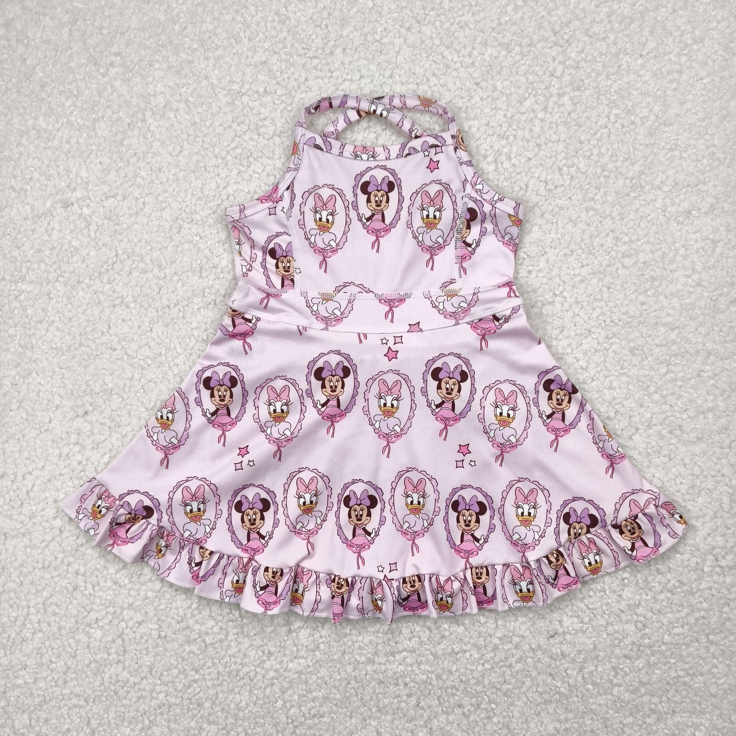 GSD2343 Cartoon Mouse Bows Print Girls Summer Knee Length Shorts Yoga Dress