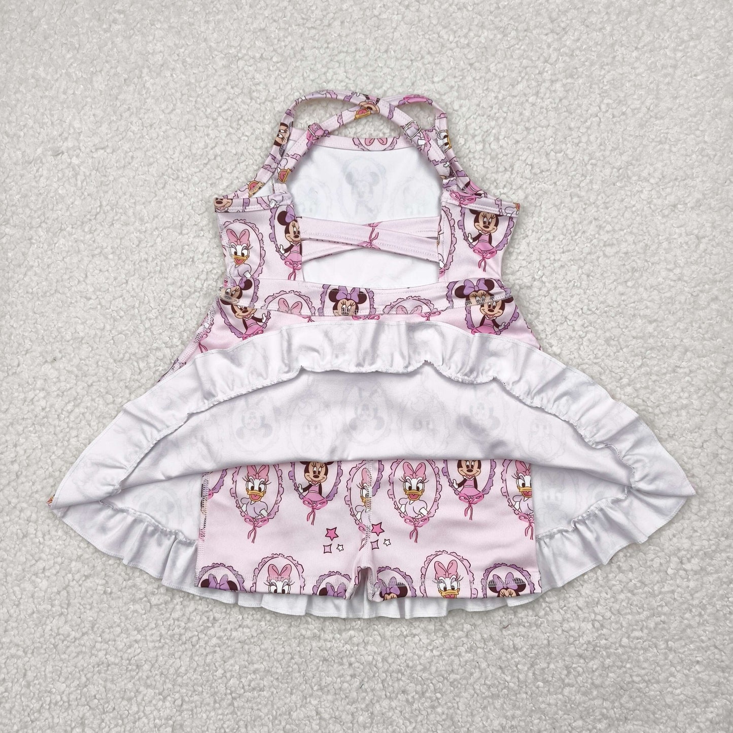 GSD2343 Cartoon Mouse Bows Print Girls Summer Knee Length Shorts Yoga Dress