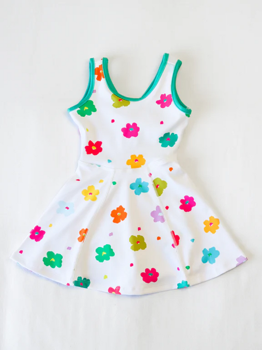 (Pre-order)GSD2346 Colorful Flowers Print Girls Summer Knee Length Shorts Yoga Dress