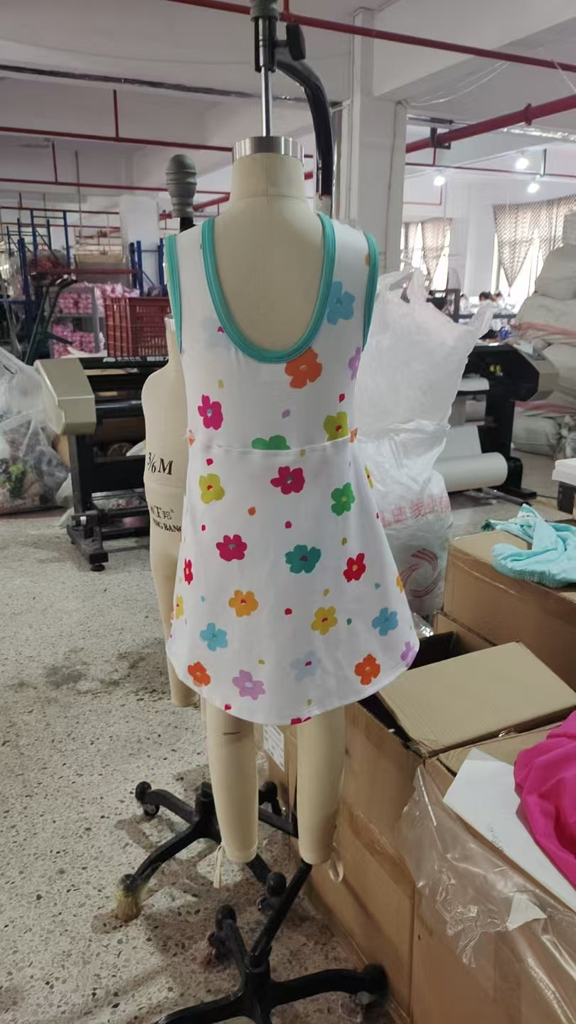 GSD2346 Colorful Flowers Print Girls Summer Knee Length Shorts Yoga Dress