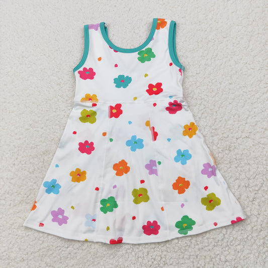 GSD2346 Colorful Flowers Print Girls Summer Knee Length Shorts Yoga Dress
